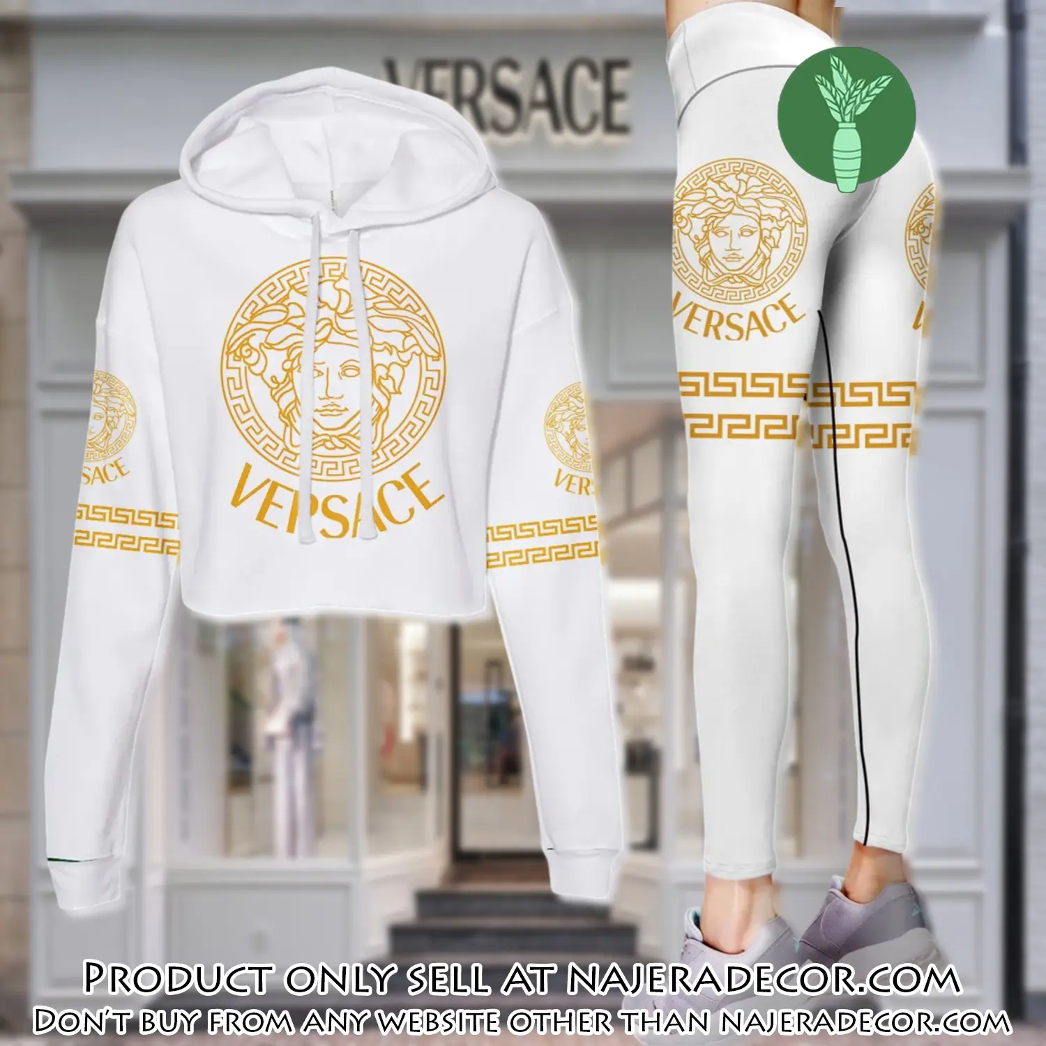Versace golden medusa white luxury brand clothes leggings and crop top set for women njr2643378